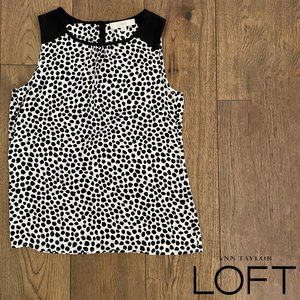 Like new! Ann Taylor LOFT flowy black & white spotted top - sz. S